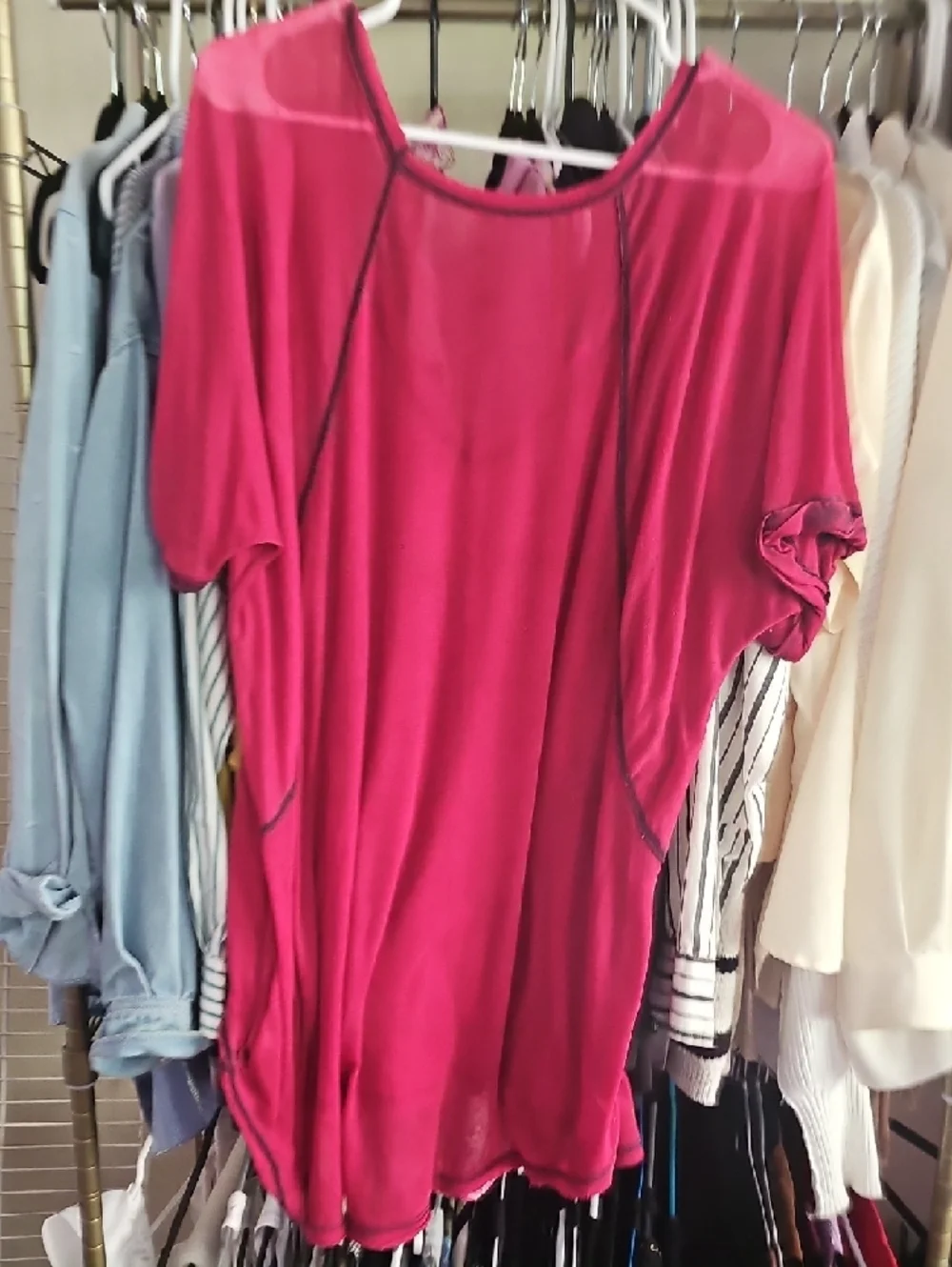 Free People V-Neck Short Sleeve Tunic - Raspberry - Picture 7 of 8